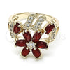 Oro Laminado Multi Stone Ring, Gold Filled Style Flower Design, with Ruby and White Cubic Zirconia, Polished, Golden Finish, 01.210.0092.1.08 (Size 8)