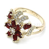 Oro Laminado Multi Stone Ring, Gold Filled Style Flower Design, with Ruby and White Cubic Zirconia, Polished, Golden Finish, 01.210.0092.1.08 (Size 8)