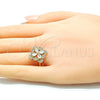 Oro Laminado Multi Stone Ring, Gold Filled Style Flower Design, with White Cubic Zirconia, Polished, Golden Finish, 01.210.0093.06 (Size 6)