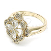 Oro Laminado Multi Stone Ring, Gold Filled Style Flower Design, with White Cubic Zirconia, Polished, Golden Finish, 01.210.0093.06 (Size 6)