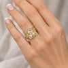 Oro Laminado Multi Stone Ring, Gold Filled Style Flower Design, with White Cubic Zirconia, Polished, Golden Finish, 01.210.0093.08 (Size 8)