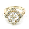 Oro Laminado Multi Stone Ring, Gold Filled Style Flower Design, with White Cubic Zirconia, Polished, Golden Finish, 01.210.0093.08 (Size 8)