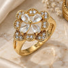 Oro Laminado Multi Stone Ring, Gold Filled Style Flower Design, with White Cubic Zirconia, Polished, Golden Finish, 01.210.0093.08 (Size 8)