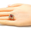 Oro Laminado Multi Stone Ring, Gold Filled Style Flower Design, with Ruby and White Cubic Zirconia, Polished, Golden Finish, 01.210.0093.1.06 (Size 6)