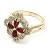Oro Laminado Multi Stone Ring, Gold Filled Style Flower Design, with Ruby and White Cubic Zirconia, Polished, Golden Finish, 01.210.0093.1.06 (Size 6)