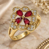 Oro Laminado Multi Stone Ring, Gold Filled Style Flower Design, with Ruby and White Cubic Zirconia, Polished, Golden Finish, 01.210.0093.1.08 (Size 8)