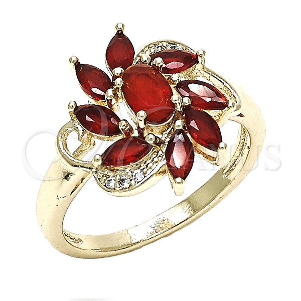 Gold Filled Ring — Multi Stone Ring with Ruby and White Cubic — main product view — SKU 131982 | Oro Laminado anillo — Multi Stone Ring with Ruby and blanco Cubic — SKU 131982