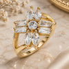 Oro Laminado Multi Stone Ring, Gold Filled Style with White Cubic Zirconia, Polished, Golden Finish, 01.210.0095.07 (Size 7)