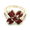 Oro Laminado Multi Stone Ring, Gold Filled Style Baguette Design, with Ruby Cubic Zirconia, Polished, Golden Finish, 01.210.0095.1.06 (Size 6)