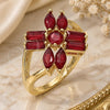 Oro Laminado Multi Stone Ring, Gold Filled Style Baguette Design, with Ruby Cubic Zirconia, Polished, Golden Finish, 01.210.0095.1.06 (Size 6)