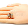 Oro Laminado Multi Stone Ring, Gold Filled Style Flower Design, with Ruby and White Cubic Zirconia, Polished, Golden Finish, 01.210.0096.1.07 (Size 7)