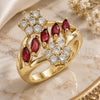 Oro Laminado Multi Stone Ring, Gold Filled Style Flower Design, with Ruby and White Cubic Zirconia, Polished, Golden Finish, 01.210.0096.1.07 (Size 7)