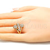 Oro Laminado Multi Stone Ring, Gold Filled Style Flower Design, with White Cubic Zirconia, Polished, Golden Finish, 01.210.0096.07 (Size 7)