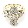 Oro Laminado Multi Stone Ring, Gold Filled Style Flower Design, with White Cubic Zirconia, Polished, Golden Finish, 01.210.0096.07 (Size 7)
