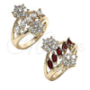 Oro Laminado Multi Stone Ring, Gold Filled Style Flower Design, with White Cubic Zirconia, Polished, Golden Finish, 01.210.0096.07 (Size 7)