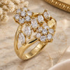 Oro Laminado Multi Stone Ring, Gold Filled Style Flower Design, with White Cubic Zirconia, Polished, Golden Finish, 01.210.0096.08 (Size 8)