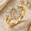 Oro Laminado Multi Stone Ring, Gold Filled Style Flower Design, with White Cubic Zirconia, Polished, Golden Finish, 01.210.0097.08 (Size 8)