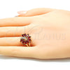 Oro Laminado Multi Stone Ring, Gold Filled Style Flower Design, with Ruby and White Cubic Zirconia, Polished, Golden Finish, 01.210.0097.1.06 (Size 6)