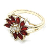Oro Laminado Multi Stone Ring, Gold Filled Style Flower Design, with Ruby and White Cubic Zirconia, Polished, Golden Finish, 01.210.0097.1.06 (Size 6)