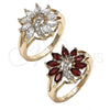 Oro Laminado Multi Stone Ring, Gold Filled Style Flower Design, with Ruby and White Cubic Zirconia, Polished, Golden Finish, 01.210.0097.1.06 (Size 6)