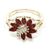 Oro Laminado Multi Stone Ring, Gold Filled Style Flower Design, with Ruby and White Cubic Zirconia, Polished, Golden Finish, 01.210.0097.1.07 (Size 7)