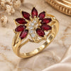 Oro Laminado Multi Stone Ring, Gold Filled Style Flower Design, with Ruby and White Cubic Zirconia, Polished, Golden Finish, 01.210.0097.1.07 (Size 7)