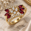 Oro Laminado Multi Stone Ring, Gold Filled Style with Ruby and White Cubic Zirconia, Polished, Golden Finish, 01.210.0098.1.06 (Size 6)