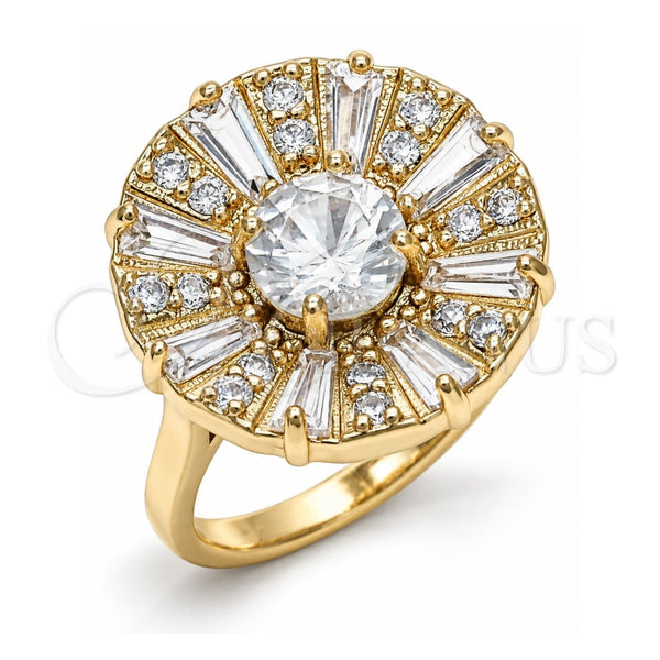 Oro Laminado Multi Stone Ring, Gold Filled Style with White Cubic Zirconia, Polished, Golden Finish, 01.210.0100.07 (Size 7)