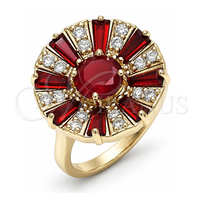 Oro Laminado Multi Stone Ring, Gold Filled Style with Ruby and White Cubic Zirconia, Polished, Golden Finish, 01.210.0100.1.06 (Size 6)