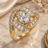 Oro Laminado Multi Stone Ring, Gold Filled Style Baguette Design, with White Cubic Zirconia, Polished, Golden Finish, 01.210.0101.06 (Size 6)