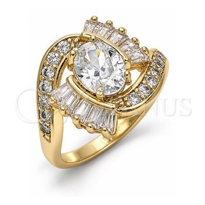 Oro Laminado Multi Stone Ring, Gold Filled Style with White Cubic Zirconia, Polished, Golden Finish, 01.210.0101.08 (Size 8)