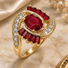 Oro Laminado Multi Stone Ring, Gold Filled Style with Ruby Crystal and White Cubic Zirconia, Polished, Golden Finish, 01.210.0101.1.06 (Size 6)