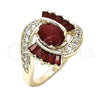 Oro Laminado Multi Stone Ring, Gold Filled Style with Ruby Crystal and White Cubic Zirconia, Polished, Golden Finish, 01.210.0101.1.06 (Size 6)