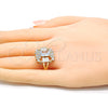 Oro Laminado Multi Stone Ring, Gold Filled Style Baguette Design, with White Cubic Zirconia, Polished, Golden Finish, 01.210.0102.08 (Size 8)