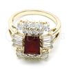 Oro Laminado Multi Stone Ring, Gold Filled Style Baguette Design, with Ruby and White Cubic Zirconia, Polished, Golden Finish, 01.210.0102.1.08 (Size 8)
