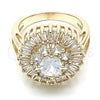 Oro Laminado Multi Stone Ring, Gold Filled Style Flower Design, with White Cubic Zirconia, Polished, Golden Finish, 01.210.0104.06 (Size 6)