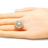 Oro Laminado Multi Stone Ring, Gold Filled Style Flower and Baguette Design, with White Cubic Zirconia, Polished, Golden Finish, 01.210.0104.08 (Size 8)