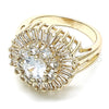 Oro Laminado Multi Stone Ring, Gold Filled Style Flower and Baguette Design, with White Cubic Zirconia, Polished, Golden Finish, 01.210.0104.08 (Size 8)