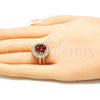 Oro Laminado Multi Stone Ring, Gold Filled Style Flower Design, with Ruby and White Cubic Zirconia, Polished, Golden Finish, 01.210.0104.1.06 (Size 6)