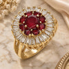Oro Laminado Multi Stone Ring, Gold Filled Style Flower Design, with Ruby and White Cubic Zirconia, Polished, Golden Finish, 01.210.0104.1.06 (Size 6)