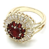 Oro Laminado Multi Stone Ring, Gold Filled Style Flower Design, with Ruby and White Cubic Zirconia, Polished, Golden Finish, 01.210.0104.1.07 (Size 7)