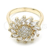 Oro Laminado Multi Stone Ring, Gold Filled Style Flower Design, with White Cubic Zirconia, Polished, Golden Finish, 01.210.0105.06 (Size 6)