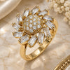 Oro Laminado Multi Stone Ring, Gold Filled Style Flower Design, with White Cubic Zirconia, Polished, Golden Finish, 01.210.0105.06 (Size 6)