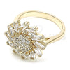 Oro Laminado Multi Stone Ring, Gold Filled Style Flower and Baguette Design, with White Cubic Zirconia, Polished, Golden Finish, 01.210.0105.07 (Size 7)