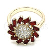 Oro Laminado Multi Stone Ring, Gold Filled Style Flower Design, with Ruby and White Cubic Zirconia, Polished, Golden Finish, 01.210.0105.1.06 (Size 6)