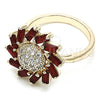 Oro Laminado Multi Stone Ring, Gold Filled Style Flower Design, with Ruby and White Cubic Zirconia, Polished, Golden Finish, 01.210.0105.1.06 (Size 6)