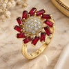 Oro Laminado Multi Stone Ring, Gold Filled Style Flower Design, with Ruby and White Cubic Zirconia, Polished, Golden Finish, 01.210.0105.1.06 (Size 6)