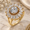 Oro Laminado Multi Stone Ring, Gold Filled Style Flower Design, with White Cubic Zirconia, Polished, Golden Finish, 01.210.0106.06 (Size 6)