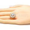 Oro Laminado Multi Stone Ring, Gold Filled Style Flower Design, with White Cubic Zirconia, Polished, Golden Finish, 01.210.0106.08 (Size 8)