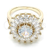 Oro Laminado Multi Stone Ring, Gold Filled Style Flower Design, with White Cubic Zirconia, Polished, Golden Finish, 01.210.0106.08 (Size 8)